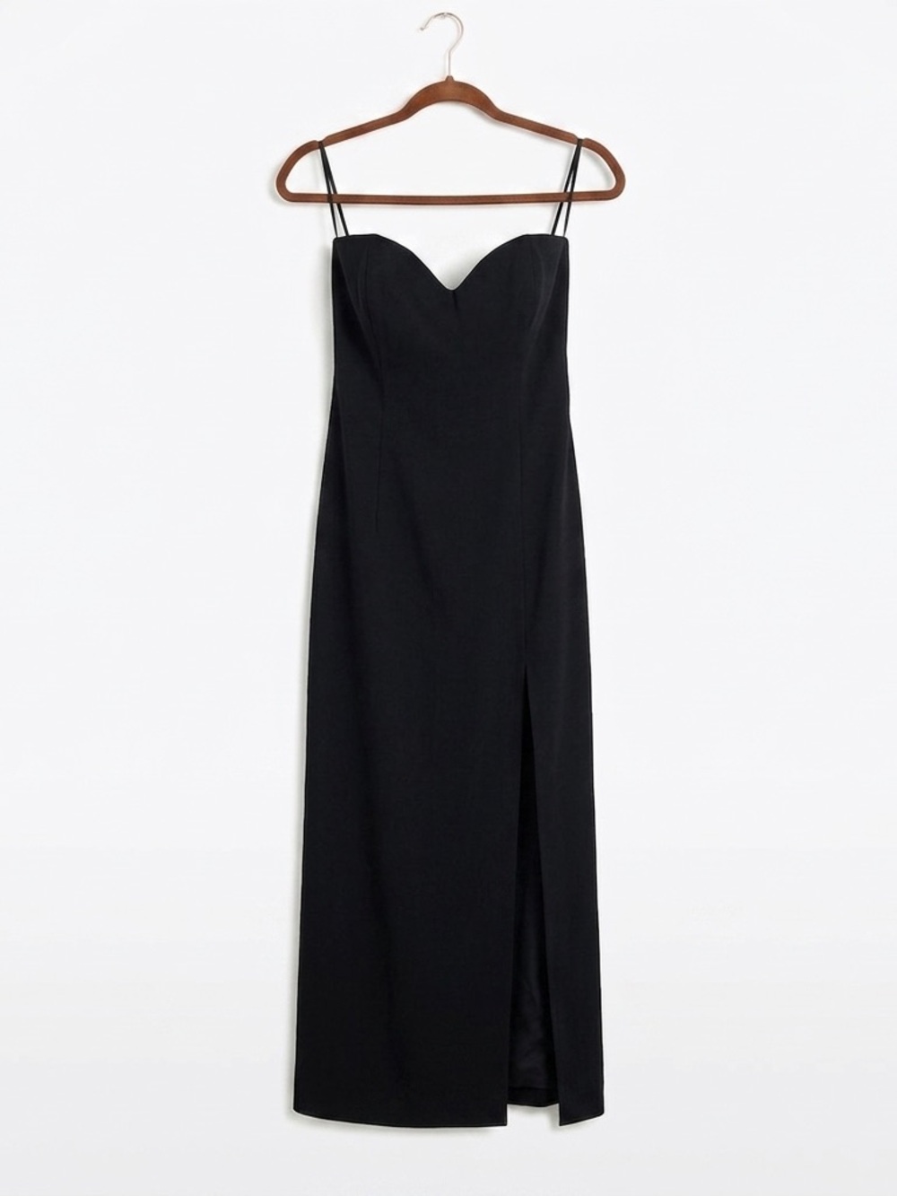 Vtg 90s Kathryn Conover Black Sweetheart Maxi Dress‎ Side Slit Y2K Gown Minimal